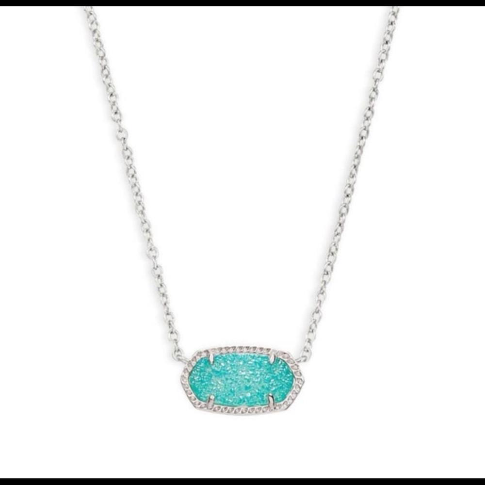 - ELISA RHODIUM-PLATED AND TEAL DRUSY PENDANT NECKLACE
